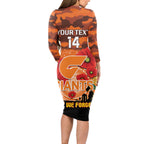 Custom Giants Football ANZAC Long Sleeve Bodycon Dress Gallipoli Camouflage With Poppies