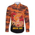 Custom Giants Football ANZAC Long Sleeve Button Shirt Gallipoli Camouflage With Poppies