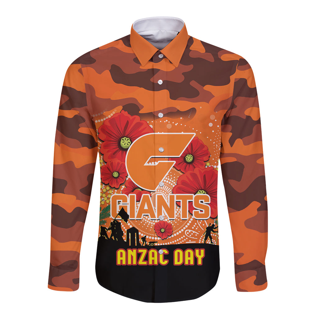Custom Giants Football ANZAC Long Sleeve Button Shirt Gallipoli Camouflage With Poppies