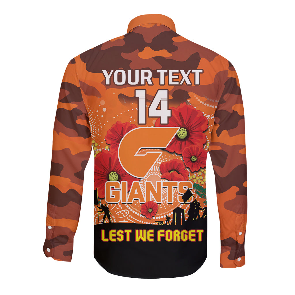 Custom Giants Football ANZAC Long Sleeve Button Shirt Gallipoli Camouflage With Poppies