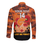 Custom Giants Football ANZAC Long Sleeve Button Shirt Gallipoli Camouflage With Poppies