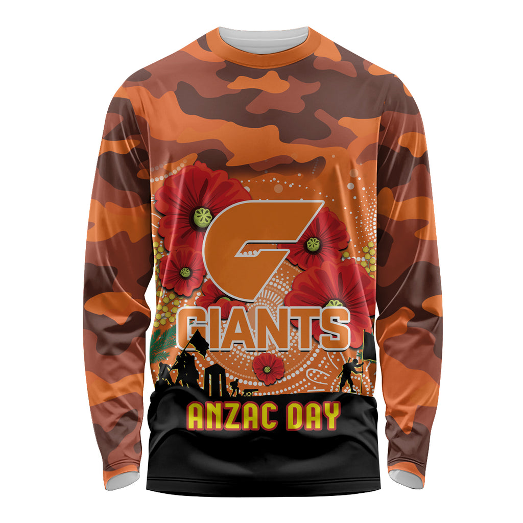 Custom Giants Football ANZAC Long Sleeve Shirt Gallipoli Camouflage With Poppies
