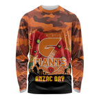 Custom Giants Football ANZAC Long Sleeve Shirt Gallipoli Camouflage With Poppies