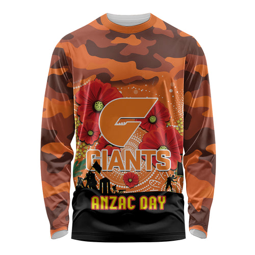 Custom Giants Football ANZAC Long Sleeve Shirt Gallipoli Camouflage With Poppies