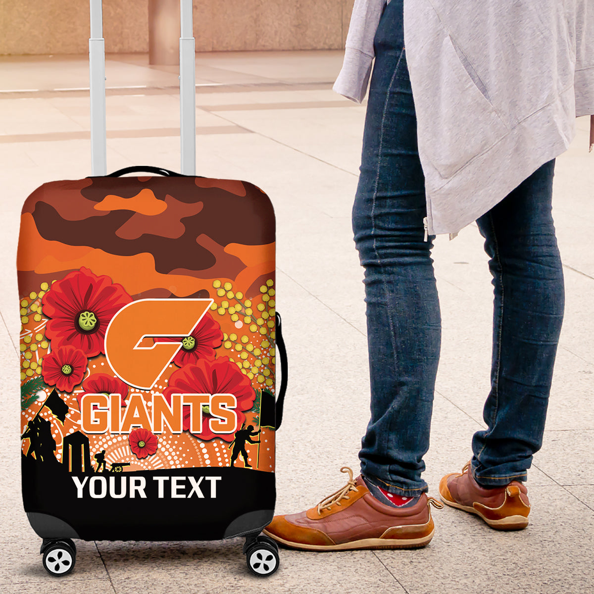 Custom Giants Football ANZAC Luggage Cover Gallipoli Camouflage With Poppies