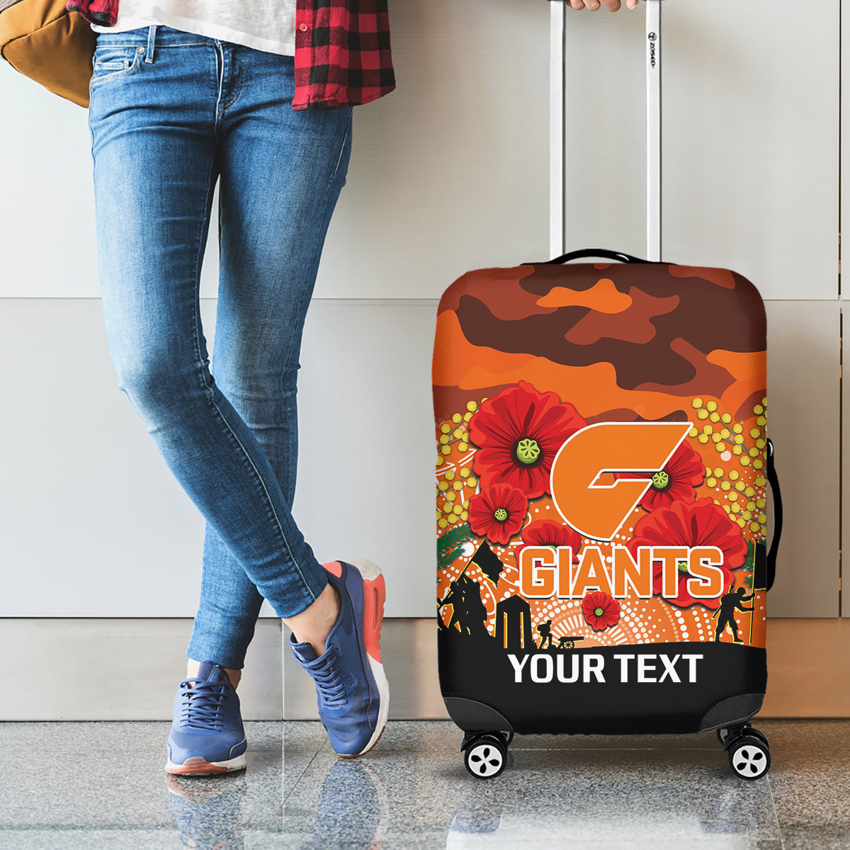 Custom Giants Football ANZAC Luggage Cover Gallipoli Camouflage With Poppies