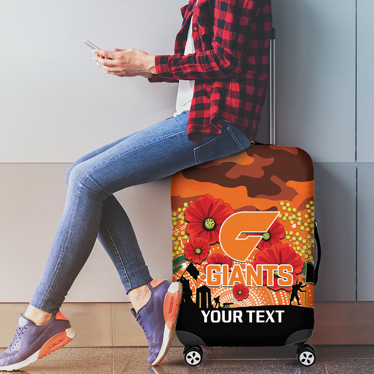 Custom Giants Football ANZAC Luggage Cover Gallipoli Camouflage With Poppies