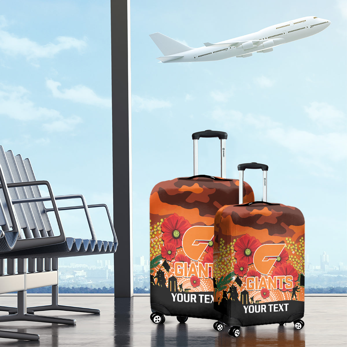 Custom Giants Football ANZAC Luggage Cover Gallipoli Camouflage With Poppies