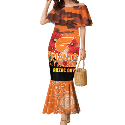 Custom Giants Football ANZAC Mermaid Dress Gallipoli Camouflage With Poppies