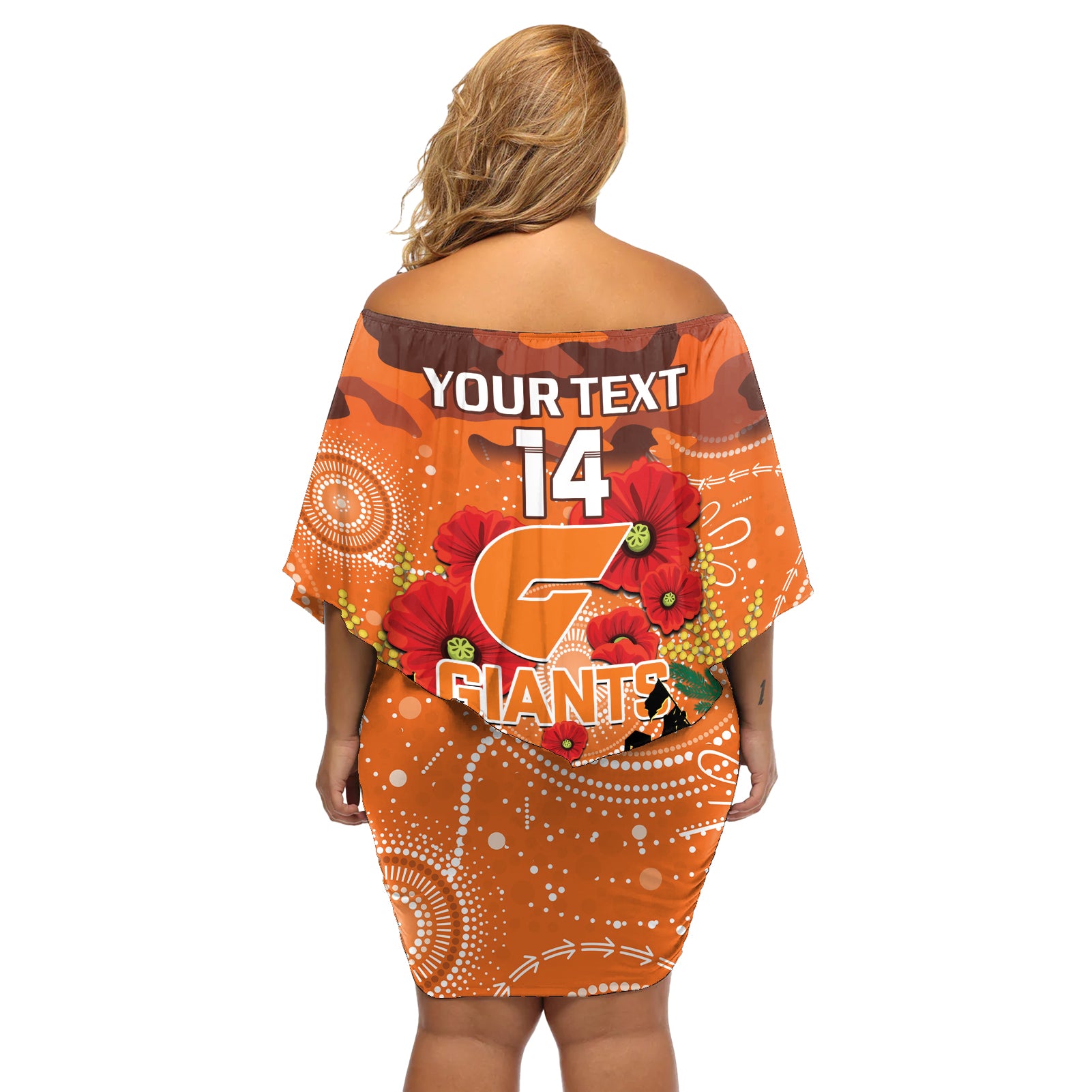 Custom Giants Football ANZAC Off Shoulder Short Dress Gallipoli Camouflage With Poppies