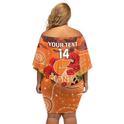 Custom Giants Football ANZAC Off Shoulder Short Dress Gallipoli Camouflage With Poppies