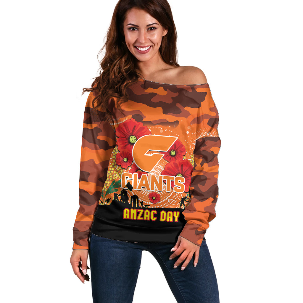 Custom Giants Football ANZAC Off Shoulder Sweater Gallipoli Camouflage With Poppies