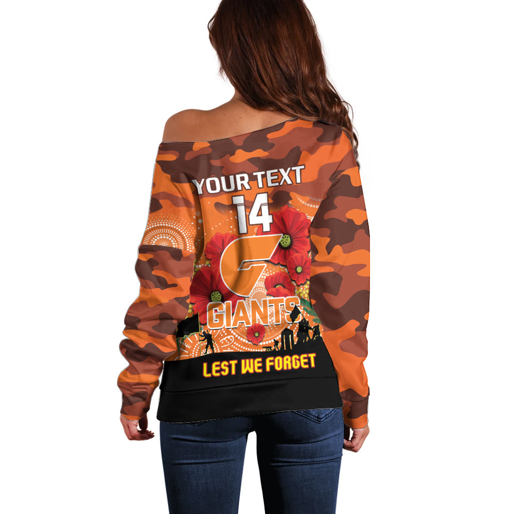 Custom Giants Football ANZAC Off Shoulder Sweater Gallipoli Camouflage With Poppies