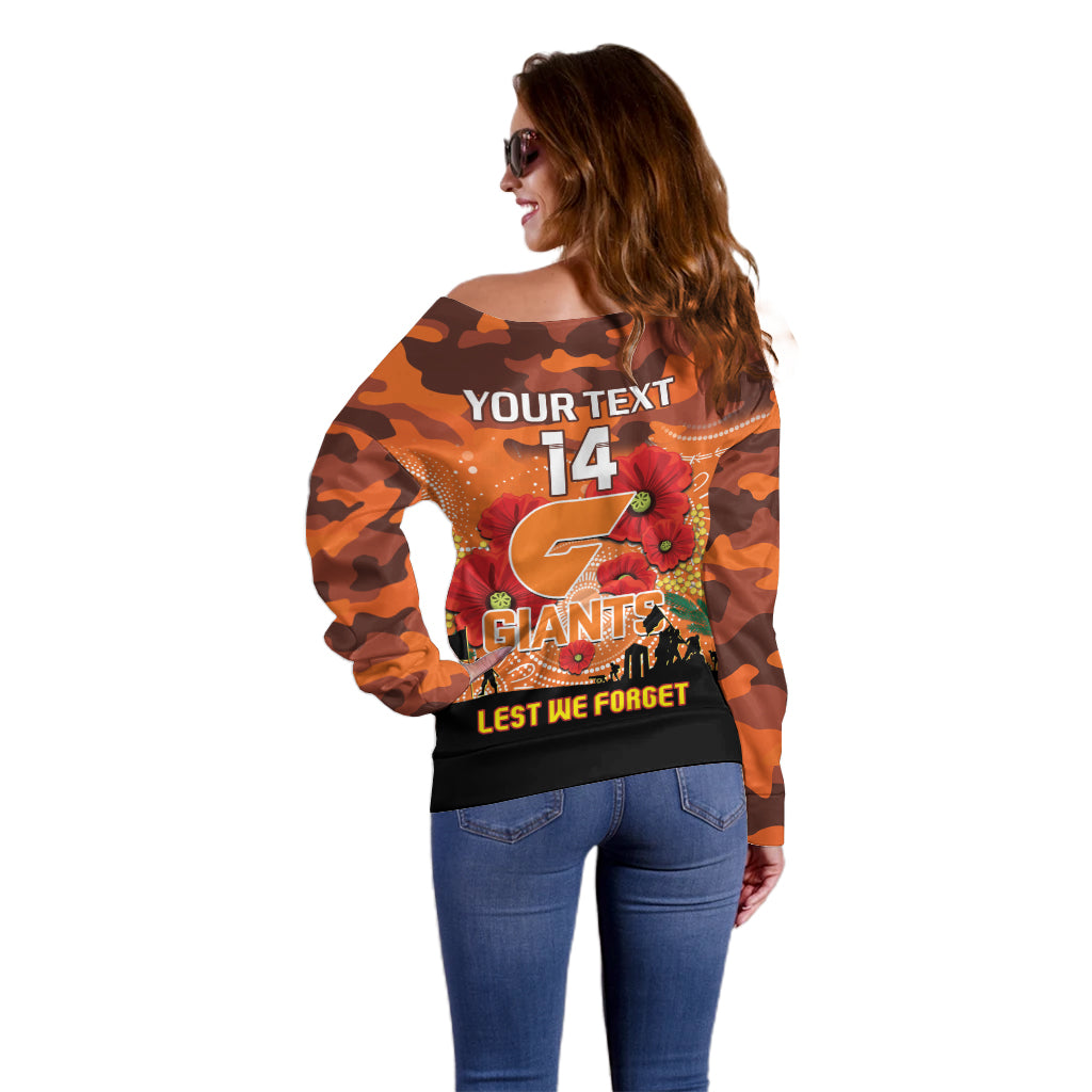 Custom Giants Football ANZAC Off Shoulder Sweater Gallipoli Camouflage With Poppies