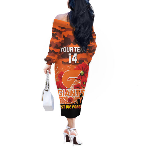 Custom Giants Football ANZAC Off The Shoulder Long Sleeve Dress Gallipoli Camouflage With Poppies