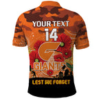 Custom Giants Football ANZAC Polo Shirt Gallipoli Camouflage With Poppies