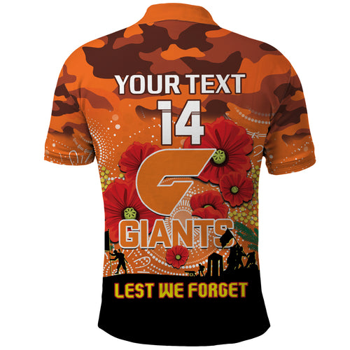 Custom Giants Football ANZAC Polo Shirt Gallipoli Camouflage With Poppies