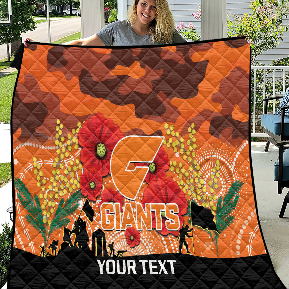Custom Giants Football ANZAC Quilt Gallipoli Camouflage With Poppies