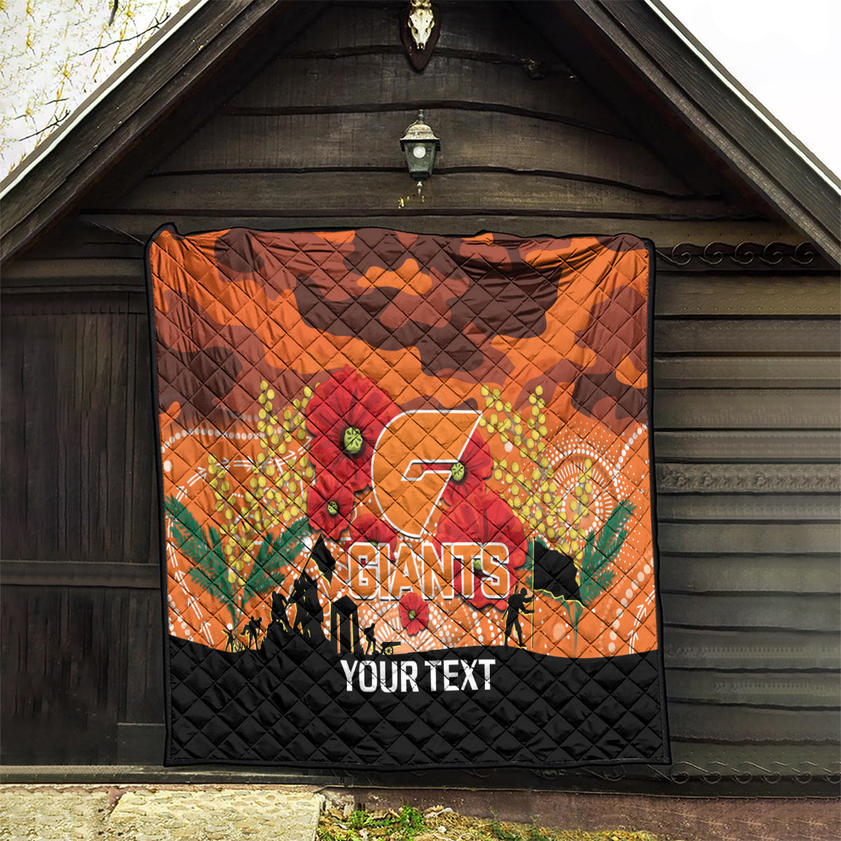 Custom Giants Football ANZAC Quilt Gallipoli Camouflage With Poppies