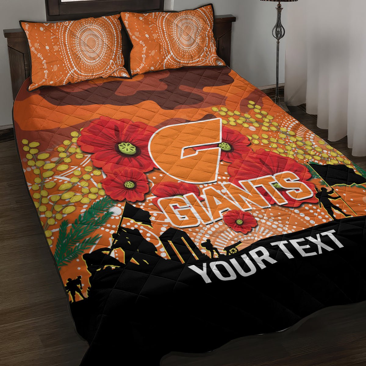 Custom Giants Football ANZAC Quilt Bed Set Gallipoli Camouflage With Poppies