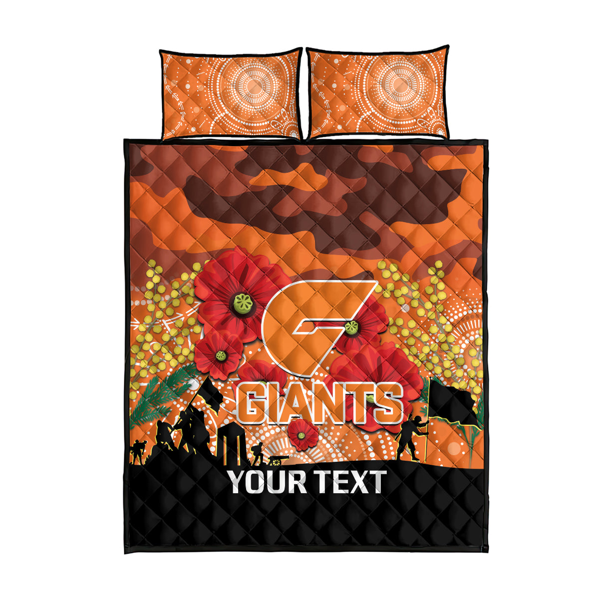 Custom Giants Football ANZAC Quilt Bed Set Gallipoli Camouflage With Poppies