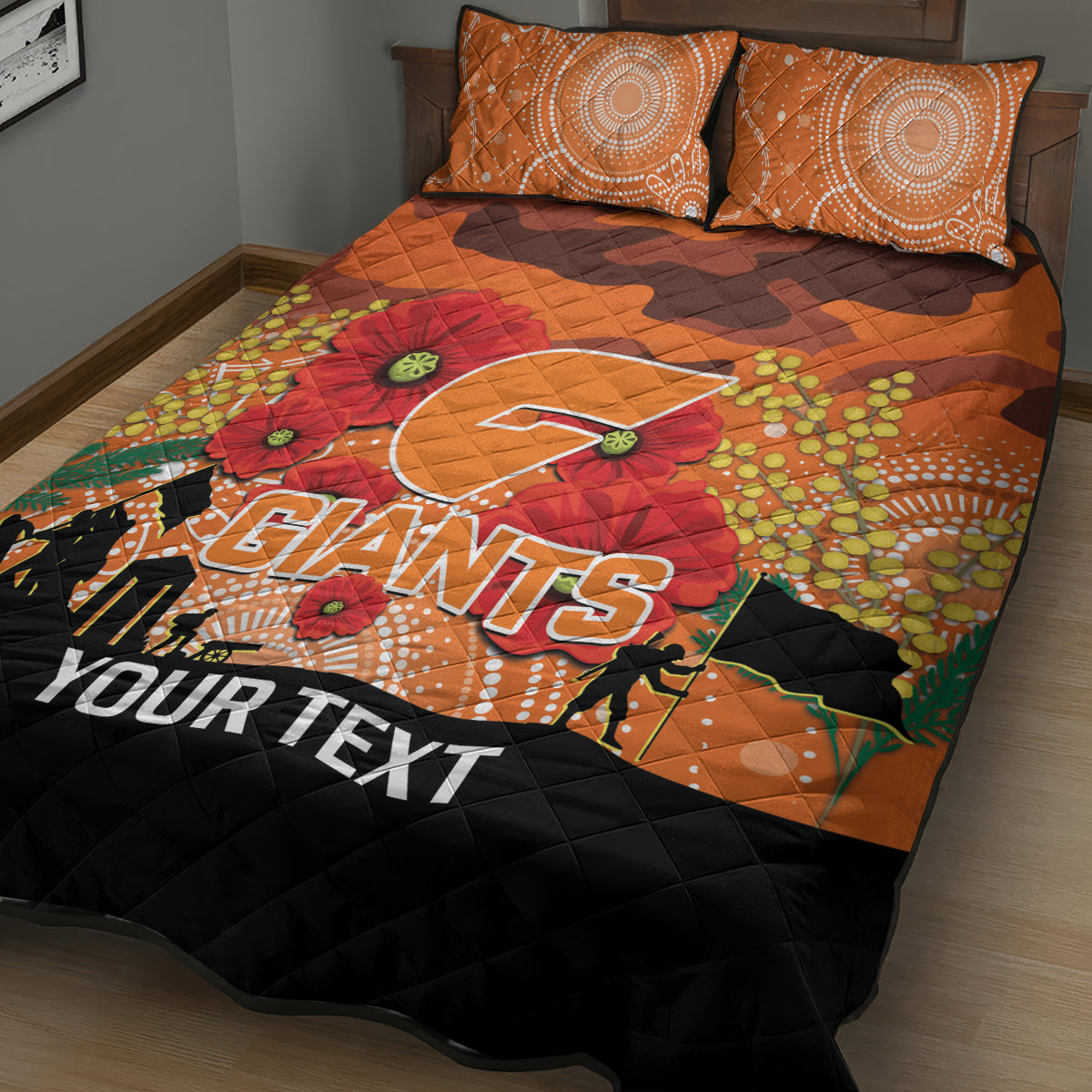 Custom Giants Football ANZAC Quilt Bed Set Gallipoli Camouflage With Poppies