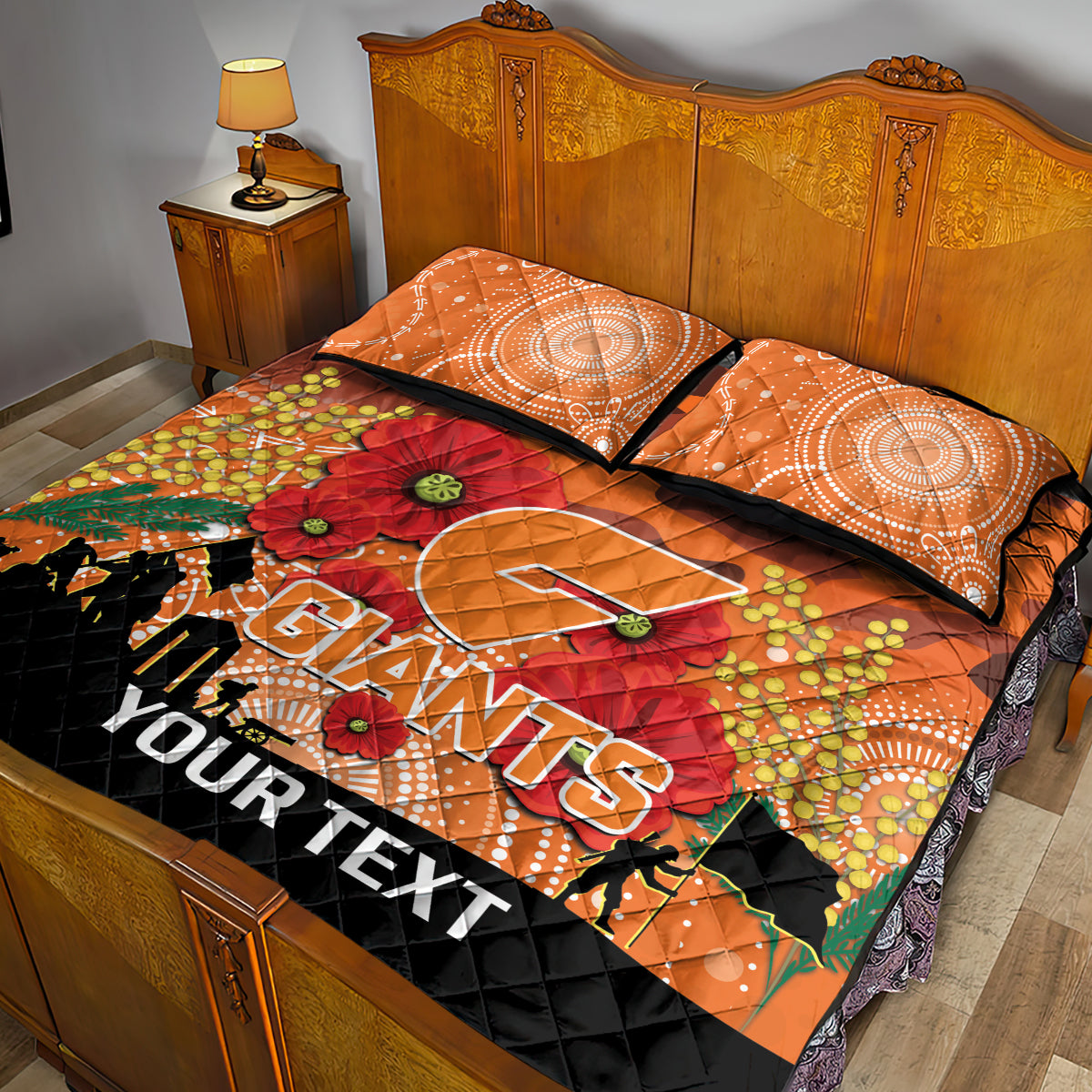 Custom Giants Football ANZAC Quilt Bed Set Gallipoli Camouflage With Poppies