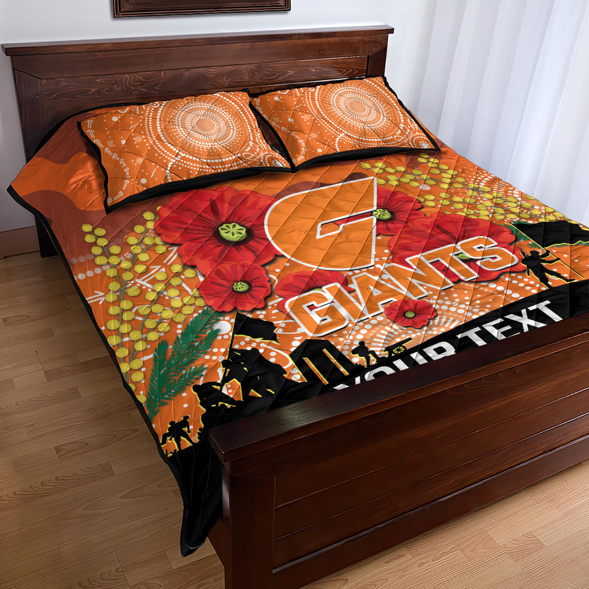 Custom Giants Football ANZAC Quilt Bed Set Gallipoli Camouflage With Poppies