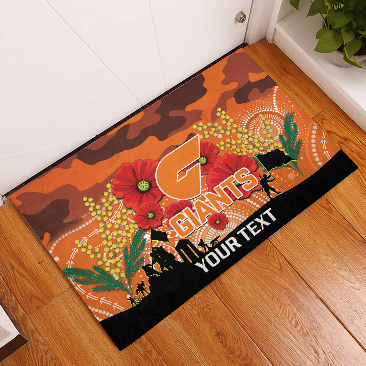 Custom Giants Football ANZAC Rubber Doormat Gallipoli Camouflage With Poppies