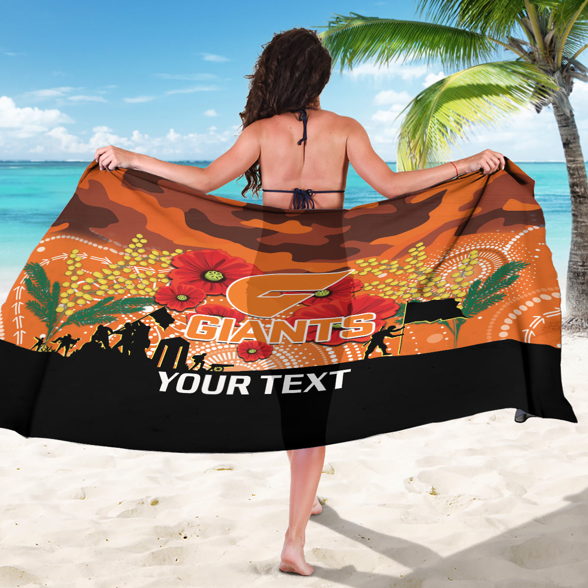 Custom Giants Football ANZAC Sarong Gallipoli Camouflage With Poppies