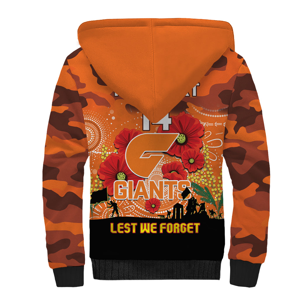 Custom Giants Football ANZAC Sherpa Hoodie Gallipoli Camouflage With Poppies
