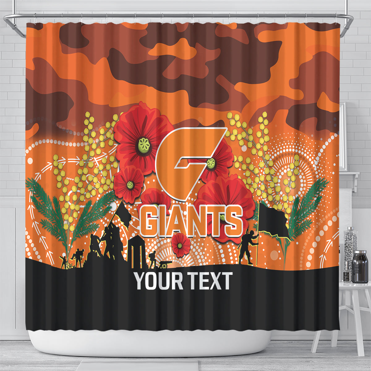 Custom Giants Football ANZAC Shower Curtain Gallipoli Camouflage With Poppies