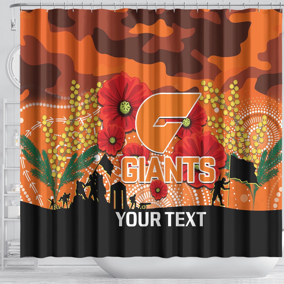 Custom Giants Football ANZAC Shower Curtain Gallipoli Camouflage With Poppies