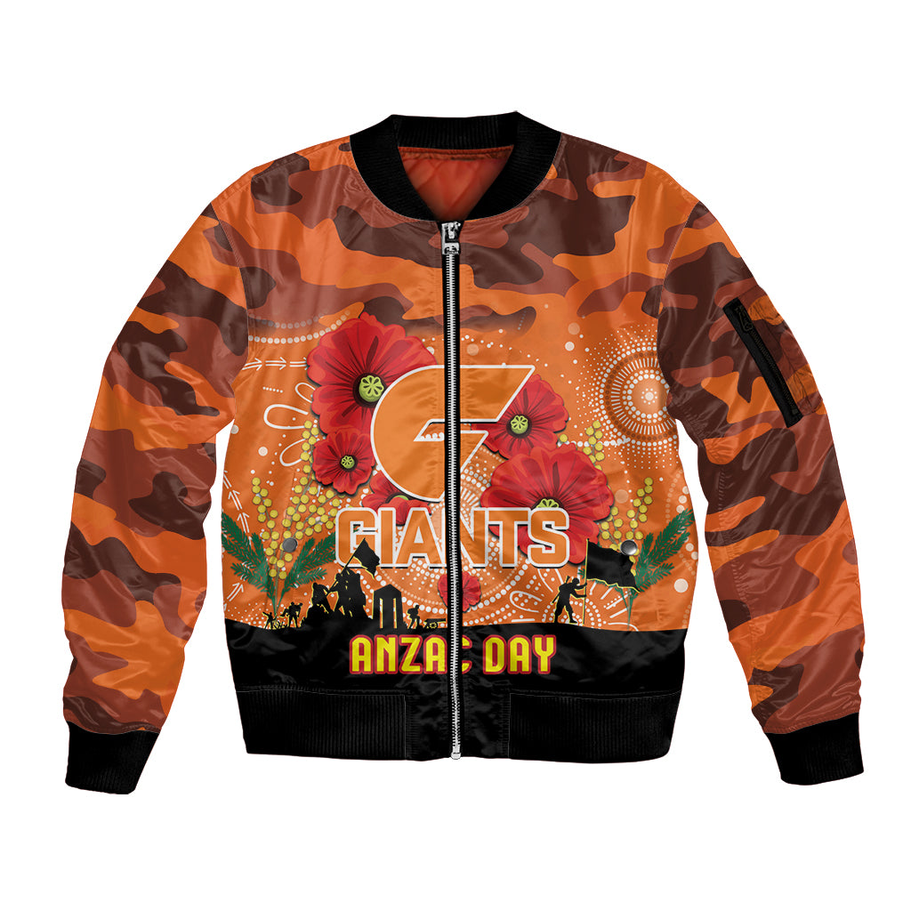 Custom Giants Football ANZAC Sleeve Zip Bomber Jacket Gallipoli Camouflage With Poppies