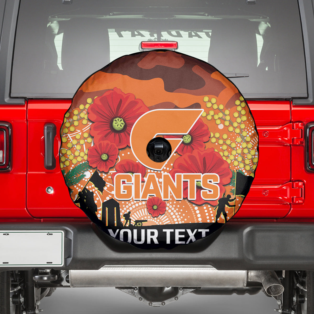 Custom Giants Football ANZAC Spare Tire Cover Gallipoli Camouflage With Poppies