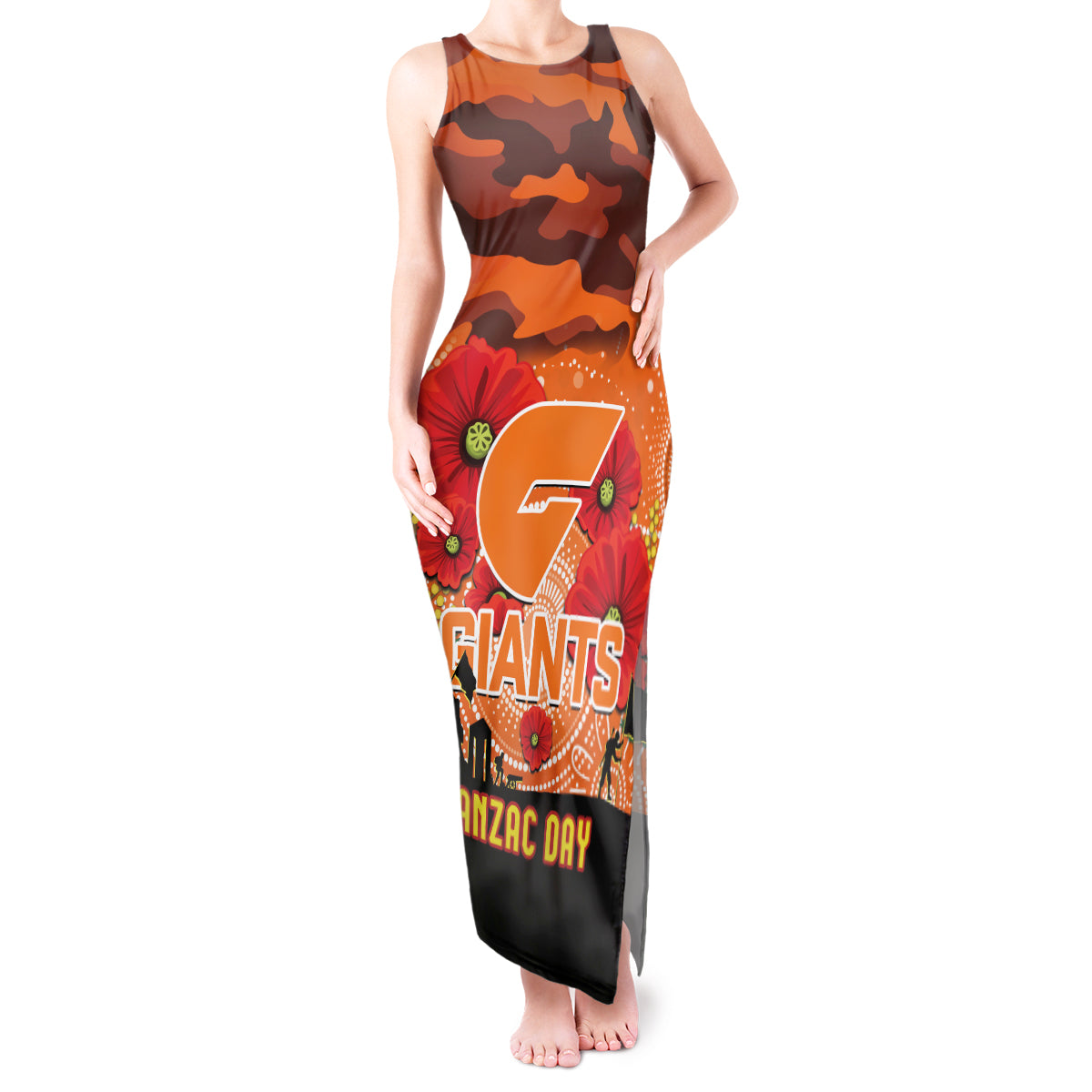 Custom Giants Football ANZAC Tank Maxi Dress Gallipoli Camouflage With Poppies