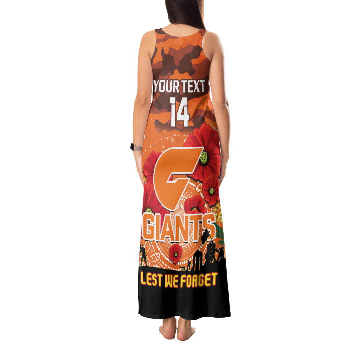 Custom Giants Football ANZAC Tank Maxi Dress Gallipoli Camouflage With Poppies