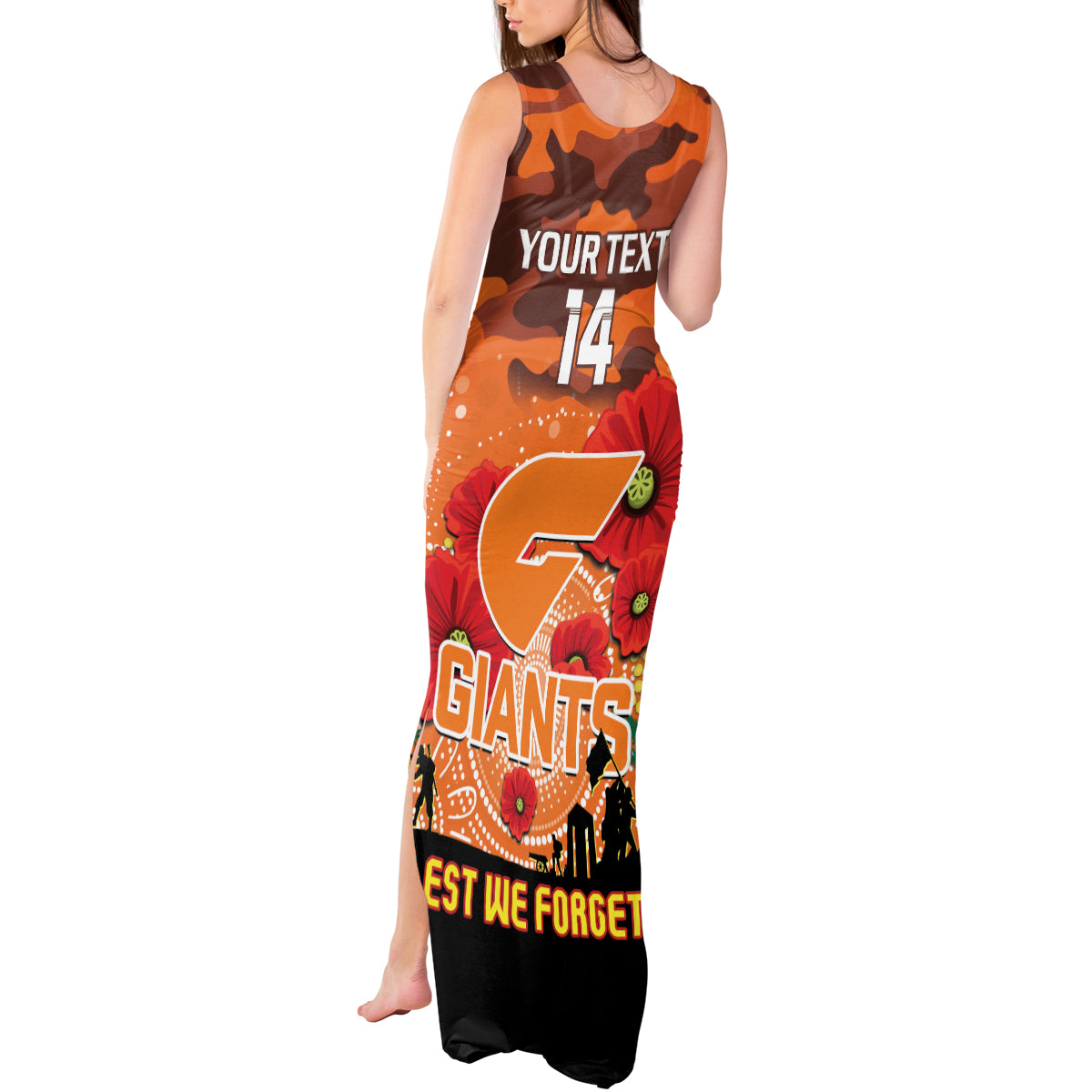 Custom Giants Football ANZAC Tank Maxi Dress Gallipoli Camouflage With Poppies
