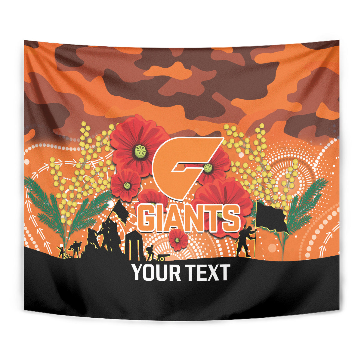 Custom Giants Football ANZAC Tapestry Gallipoli Camouflage With Poppies