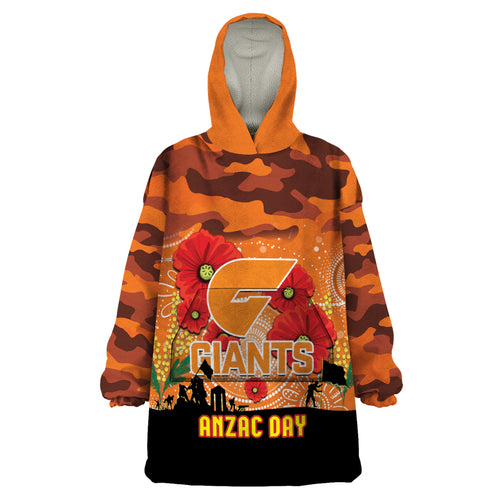 Custom Giants Football ANZAC Wearable Blanket Hoodie Gallipoli Camouflage With Poppies