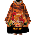 Custom Giants Football ANZAC Wearable Blanket Hoodie Gallipoli Camouflage With Poppies