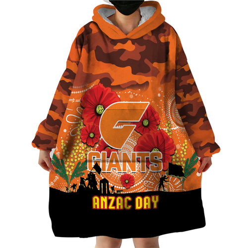 Custom Giants Football ANZAC Wearable Blanket Hoodie Gallipoli Camouflage With Poppies
