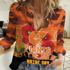 Custom Giants Football ANZAC Women Casual Shirt Gallipoli Camouflage With Poppies
