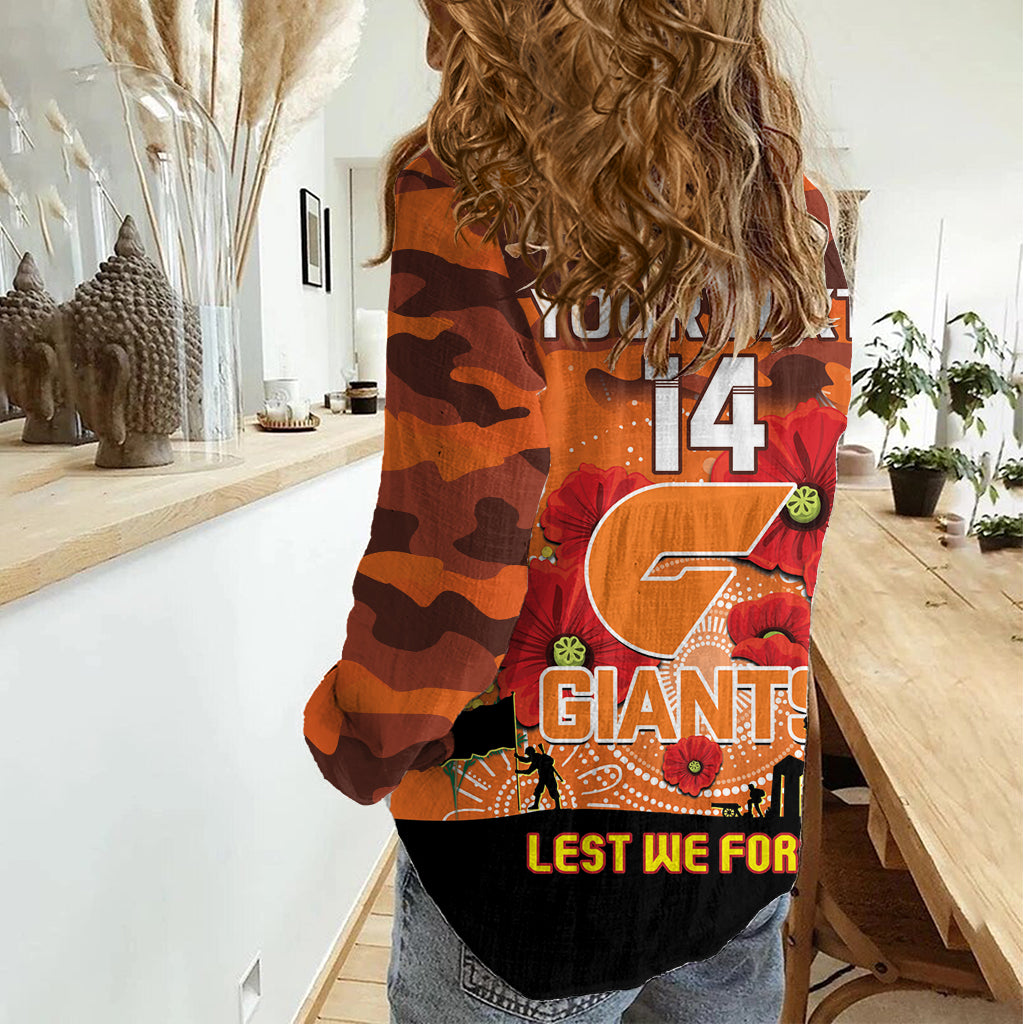 Custom Giants Football ANZAC Women Casual Shirt Gallipoli Camouflage With Poppies