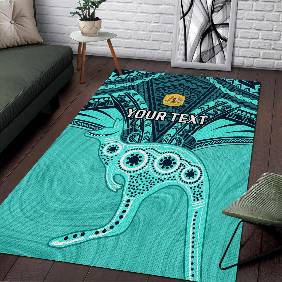 Custom Australia Matildas Area Rug Polynesian Mix Turquoise Marble