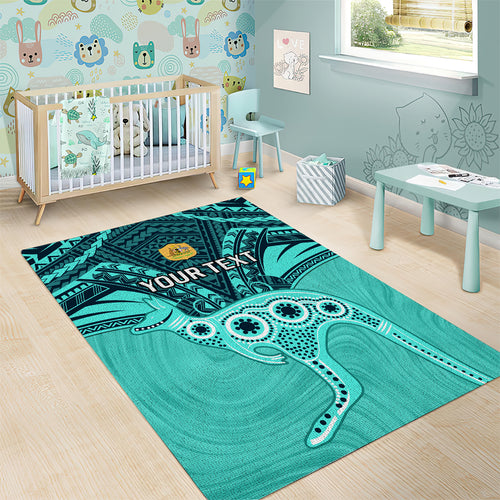 Custom Australia Matildas Area Rug Polynesian Mix Turquoise Marble