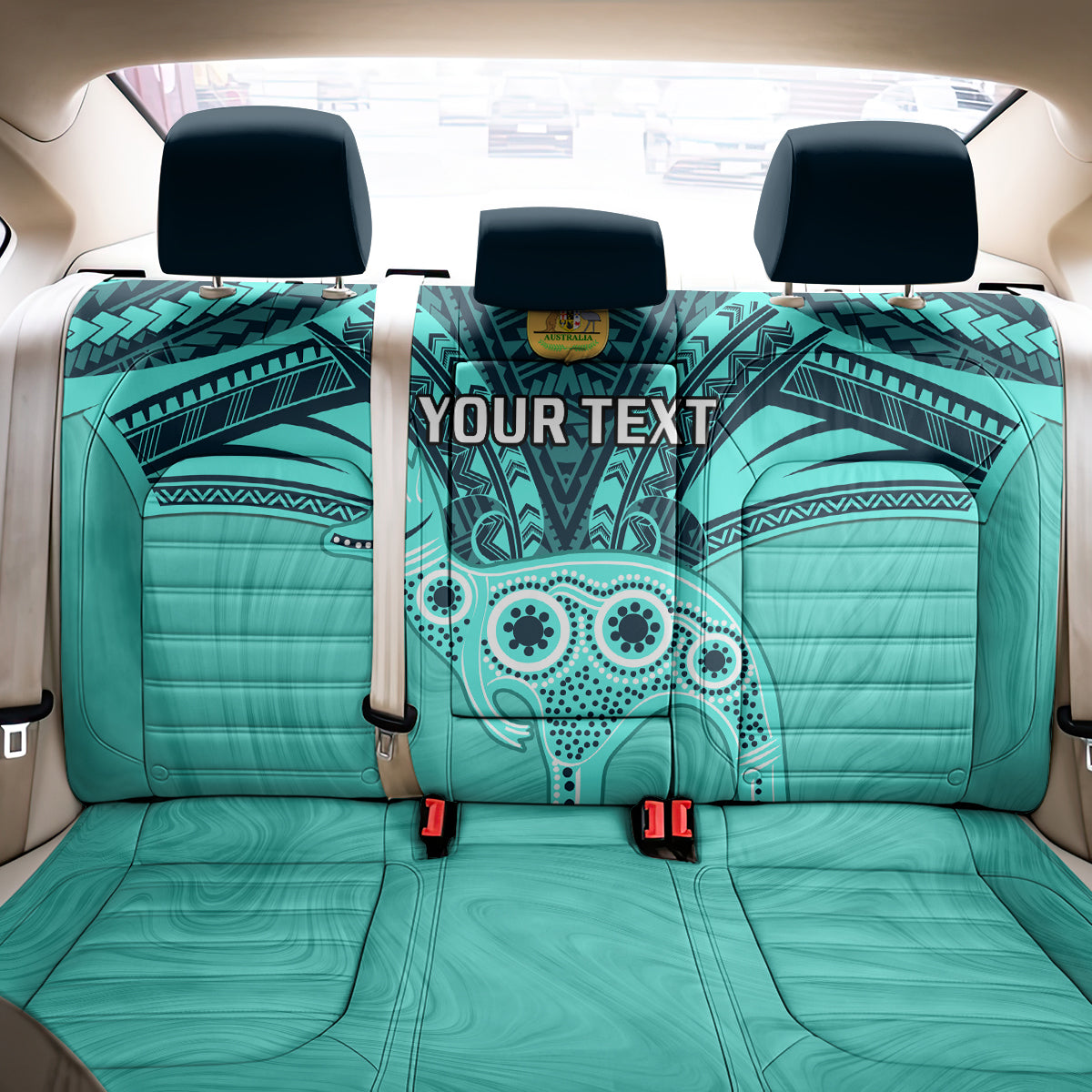 Custom Australia Matildas Back Car Seat Cover Polynesian Mix Turquoise Marble