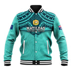 Custom Australia Matildas Baseball Jacket Polynesian Mix Turquoise Marble
