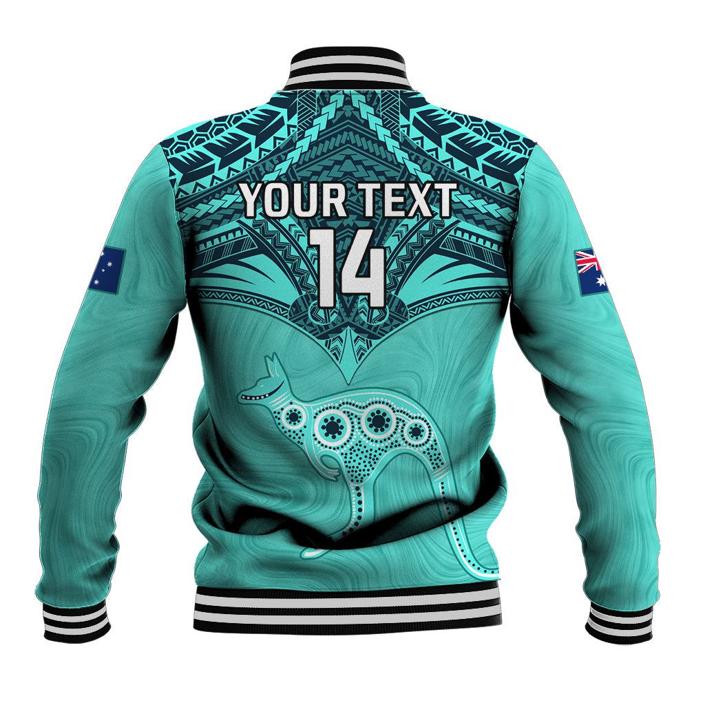Custom Australia Matildas Baseball Jacket Polynesian Mix Turquoise Marble