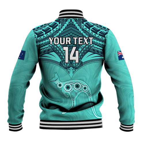 Custom Australia Matildas Baseball Jacket Polynesian Mix Turquoise Marble